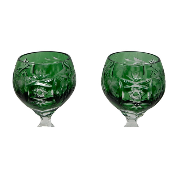 Nachtmann Traube Emerald Green Cordial 4.75” Cut To Clear Crystal Glass Set 2 - Picture 14 of 16